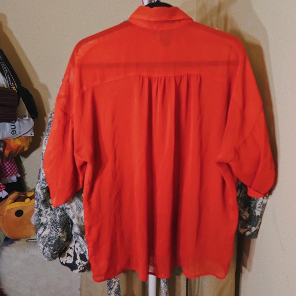 Oversized Orange Sheer Button Up Shirt - Picture 3 of 4